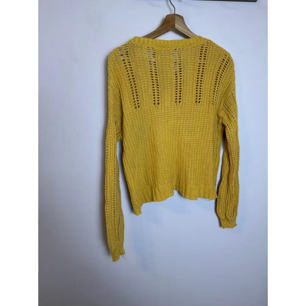 American Eagle Women’s Mustard Yellow Open Knit Cropped Sweater S